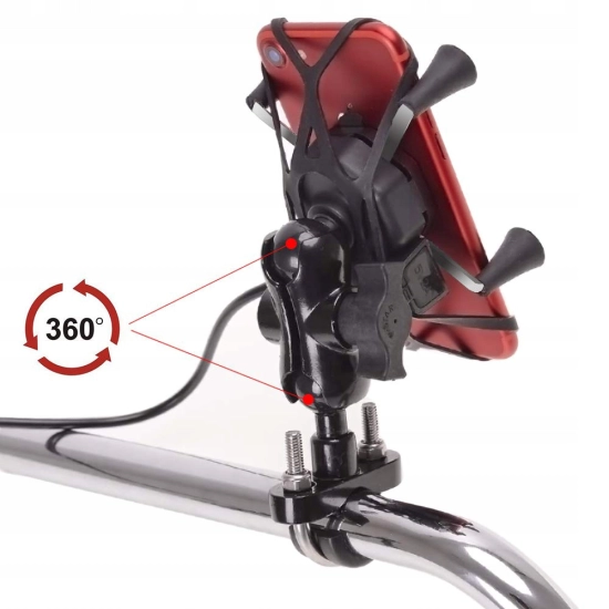 UCHWYT NA TELEFON ŁADOWARKA MOTOCYKLOWA USB 2A