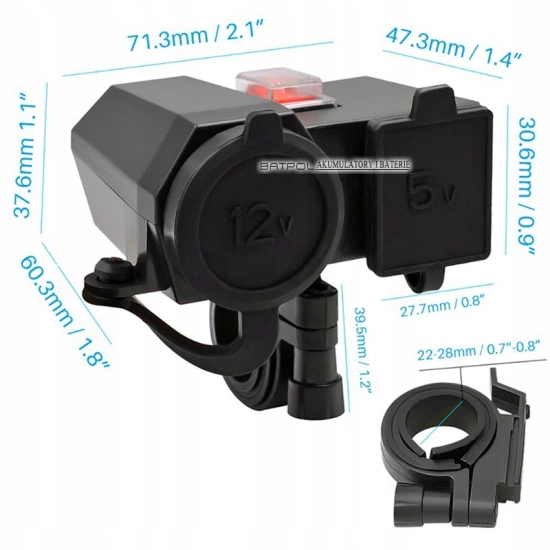MOTOCYKLOWE GNIAZDO 2 x USB 2,1A WOLTOMIERZ