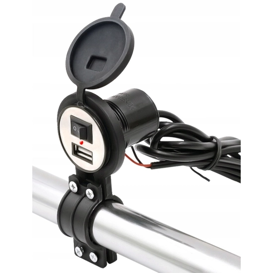 ŁADOWARKA MOTOCYKLOWA USB 2.1A WOLTOMIERZ WŁĄCZNIK