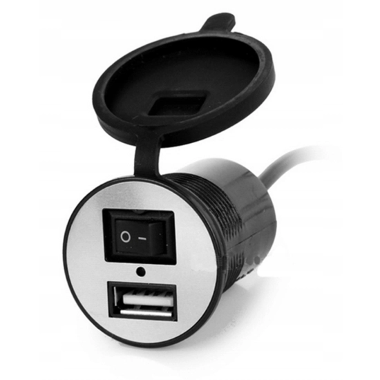ŁADOWARKA MOTOCYKLOWA USB 2.1A WOLTOMIERZ WŁĄCZNIK