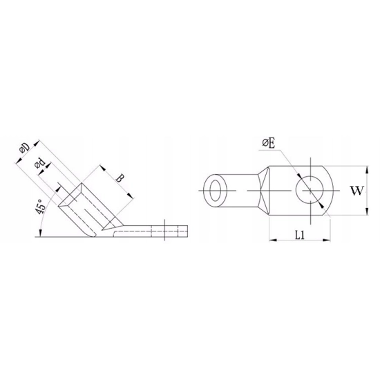 KONEKTOR OCZKOWY CU KATOWY M8 KABEL 25 mm2 45 ST
