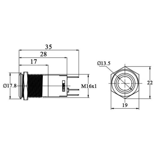 PRZYCISK WANDALOODPORNY 16mm BISTABILNY 3A/250V N