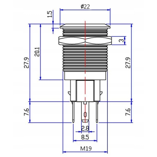 PRZYCISK WANDALOODPORNY 19mm MONOSTABILNY 3A/250 Z