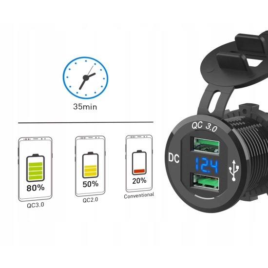 QUICK CHARGE USB QC 3.0 GNIAZDO WOLTOMIERZ METAL N