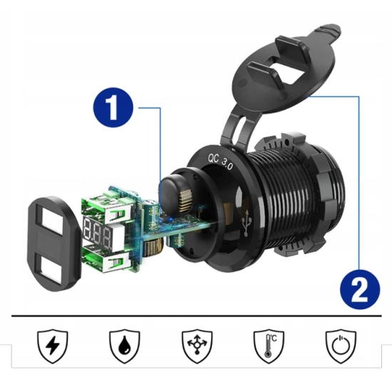 USB QC 3.0 GNIAZDO WOLTOMIERZ METAL WYLACZNIK Z